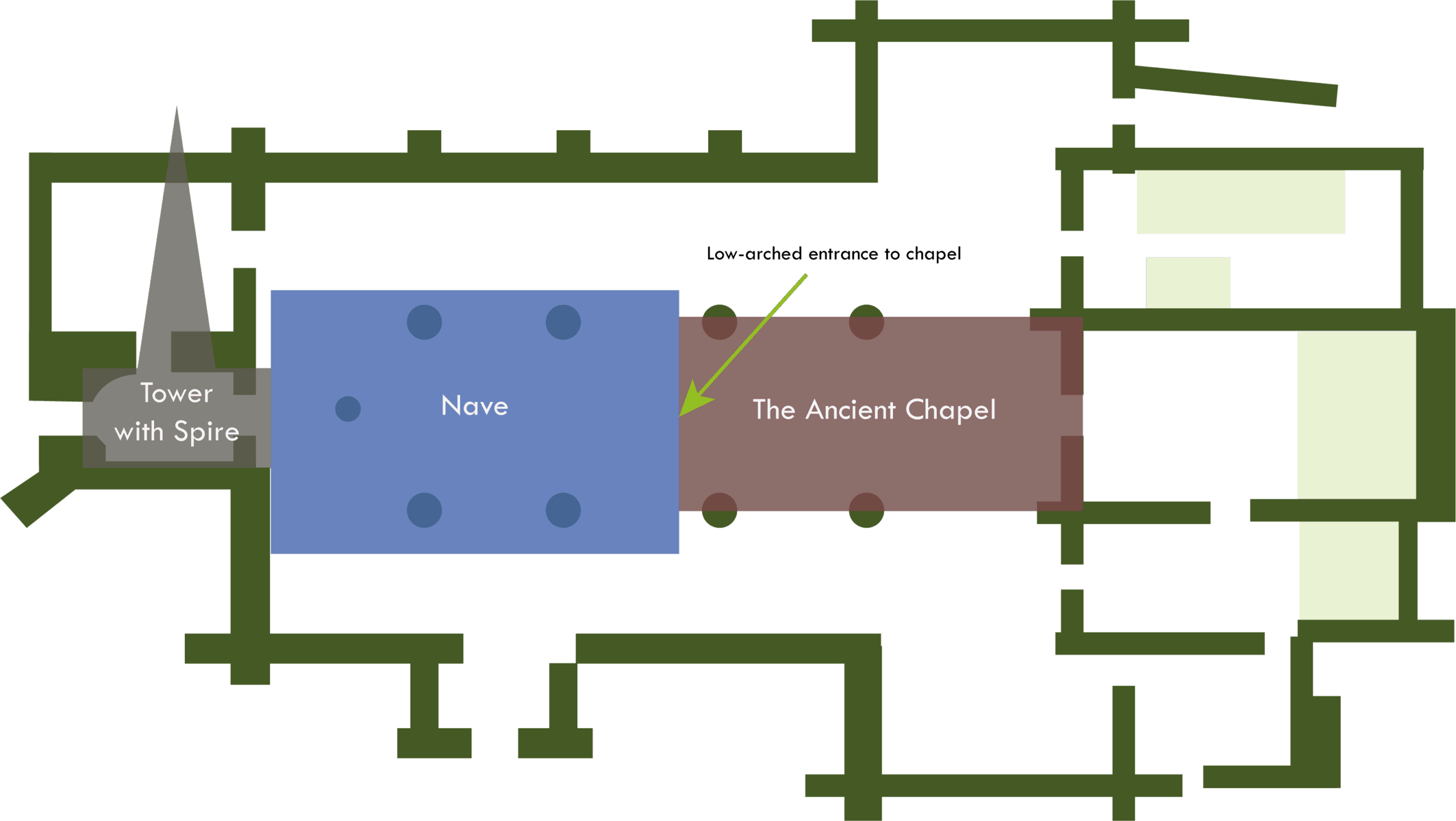 The addition of the nave and tower and spire, about 1360