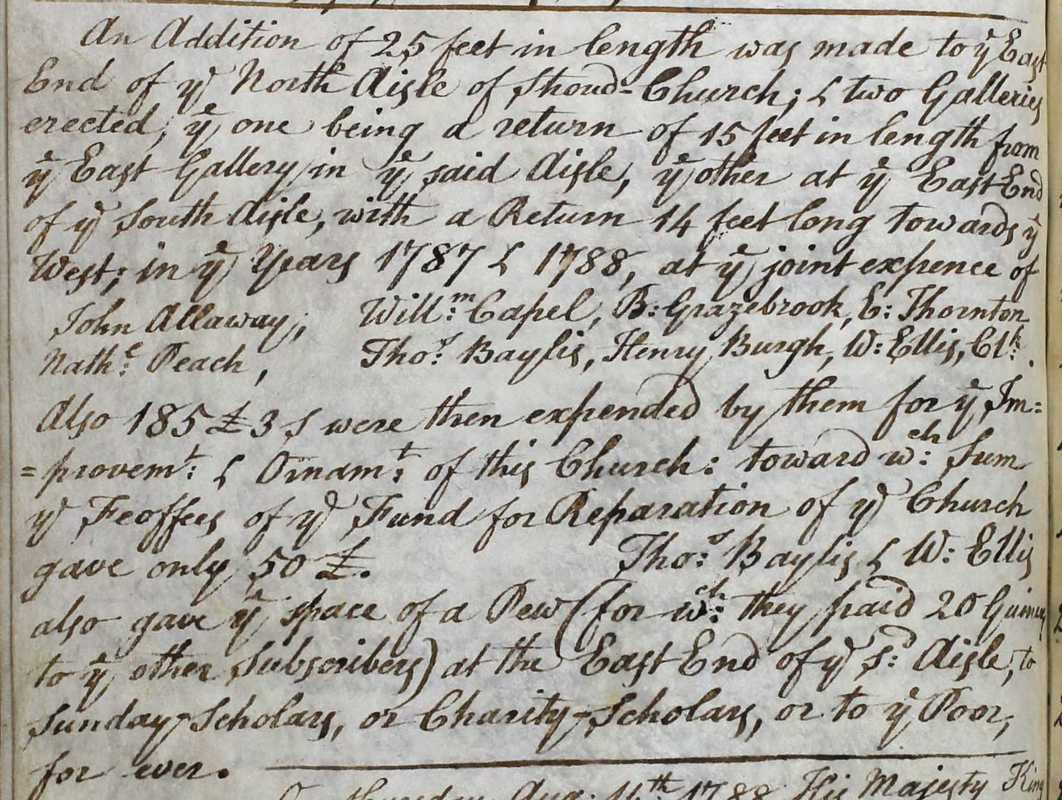 Note in the Parish Register regarding the further extension of the North Aisle, 1788