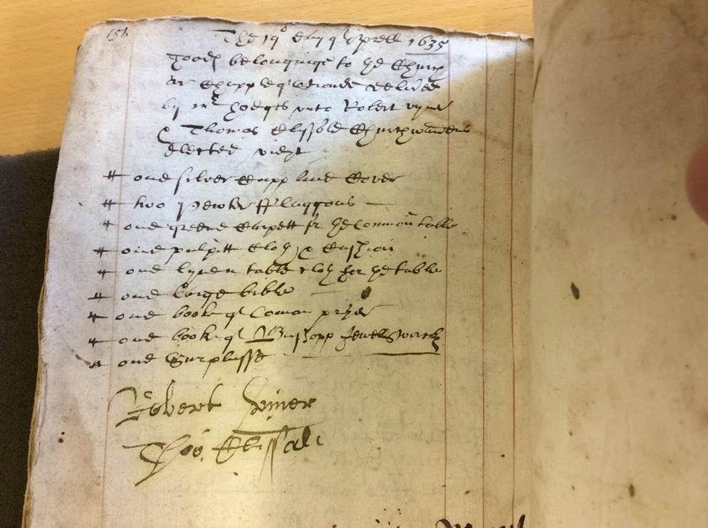 Inventory of church goods from the churchwarden’s account book, 1635